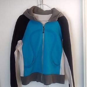 Colorblock Zip-Up Hoodie in Teal, Black & Gray